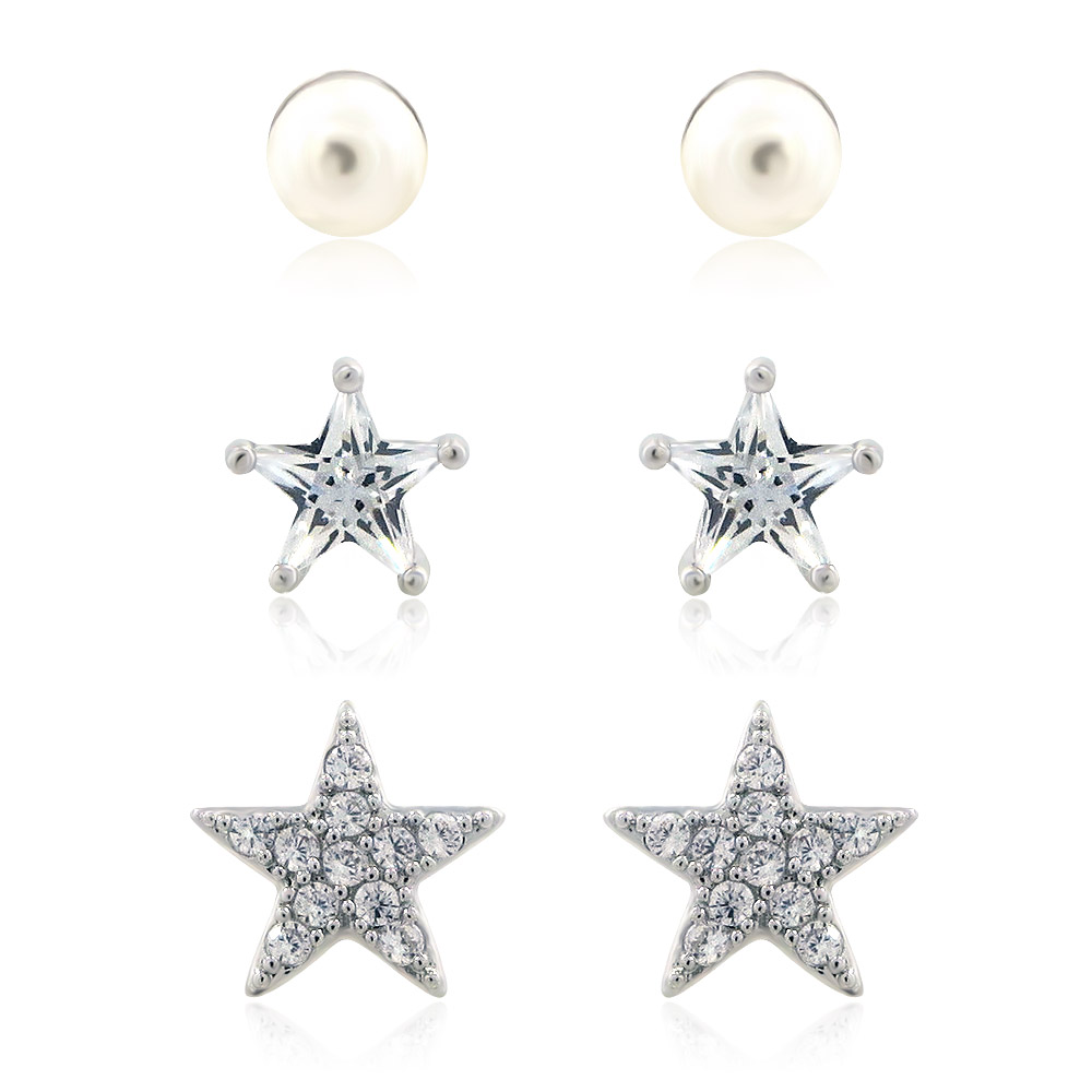 Stud Earring Set Star With Pearl